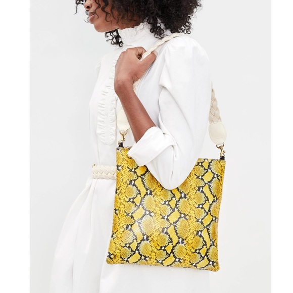 Clare V. Foldover Clutch w Tabs Yellow Mini Snake - Picture 2 of 4